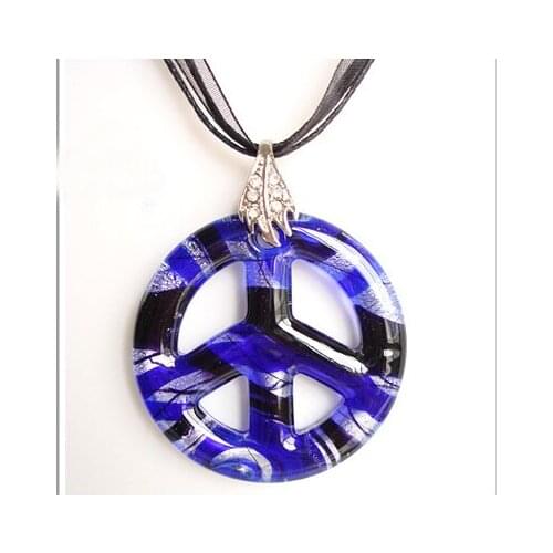 RED SNAKE Purple Peace Sign Pendant Necklace Murano Glass Jewelry