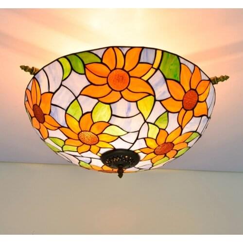 55cm Creative Colored Glass Living Room Dining Room Bar Bedroom Art Half Ceiling Light Blue Taiyanghua Tiffany