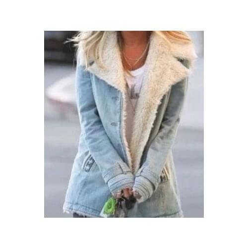 2021 Women Plus Size Warm Coats Composite Plush Button Lapels Jacket Outwearcoat Thick Lady Winter Pockets Solid Coats Keep Warm