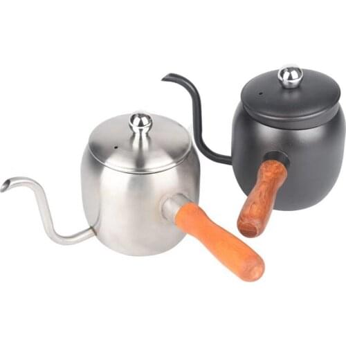 500ML Japanese Style Mini Hand Flush Pot Hanging Ear Coffee Pot With Wooden Handle Long Mouth Slender Pot Retro Coffee Brewer