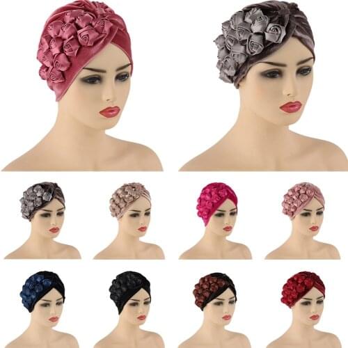 Fashion Flower Muslim Turban Inner Caps Indian Hat Solid Velour Islamic Wrap Underscarf Cap Bonnet for Women Beanies Skullies