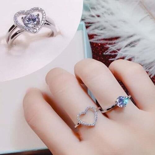 Trendy Rings for Women Heart Zircon Silver Women Rings Set Love Party Wedding Engagement Rings Jewelry Gifts Wholesale