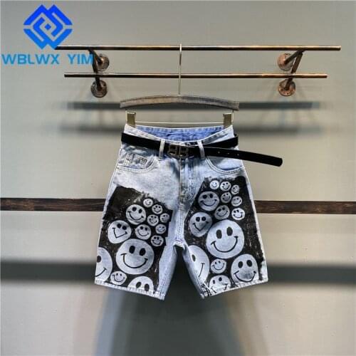 Fashion Cartoons Print Shorts Women Streetwear Loose High Waist Washed Short Jeans Womens Casual Denim Shorts Spring Summer