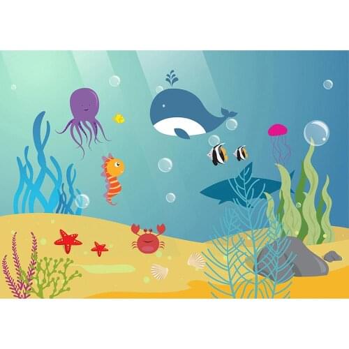 Cartoon Undersea World Birthday Photo Background Vinyl Cloth Backdrops for Children Baby Shower Photoshoot Photography Props