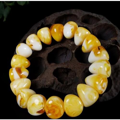 Natural Baltic Amber Elastic Bracelet Women Men Beeswax Beads Beaded Bracelets Fine Jewelry Irregular Ambers Bangles Gifts