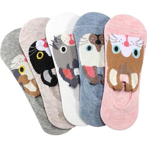 5 Pieces Womens Socks Autumn Winter Soft Cotton Cute Cartoon Embroidered Funny Short Socks Socks Anti Slip Floor Sock Spring
