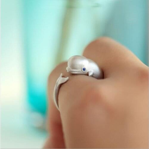 New Exquisite Popular Cute Silver Plated Blue Eyes Whale Fish Crystal Opening Ring Fashion Men Women Daily Wear Party Jewelry