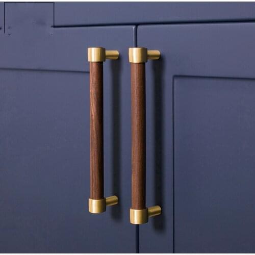 Original Nordic Walnut Beech Brass Handle Furniture Cabinet Wardrobe Door Double Hole Long Handle Home Decoration AccessoriesNew