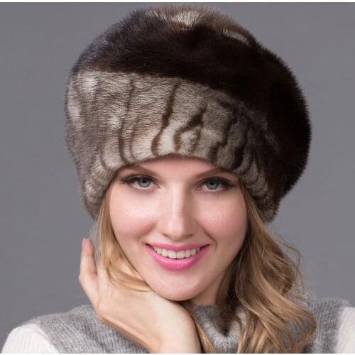 Womens hat natural mink fur cap Autumn and winter leather rhinestone fur hat with diamond womens beret quality earmuffs DHY-43