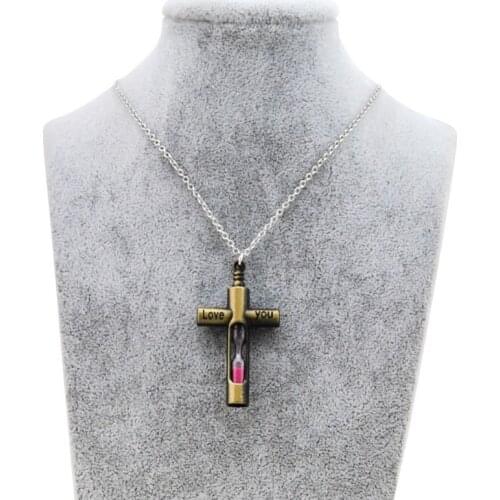 Original New Vintage Cross Hourglass Necklaces Pendant For Women Retro Gold Jesus Crucifix Necklace Men Prayer Christian Jewelry