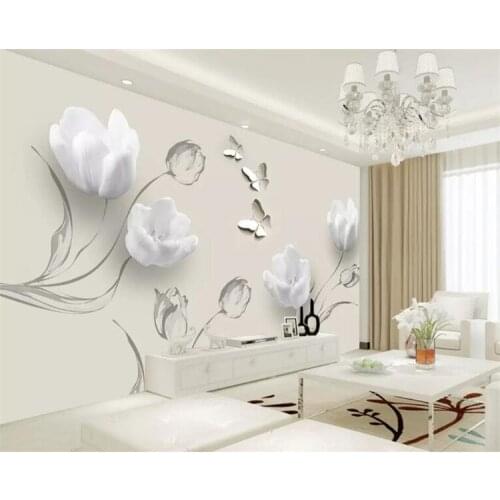 Custom Mural Wallpaper Modern 3D Stereo Tulip Butterfly Flowers Wall Painting Fashion Living Room Home Decor Wall Papers For 3 D