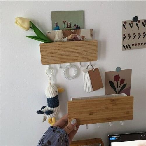 Simple wooden wall hanging storage box Japanese style entrance key wall hook hanger