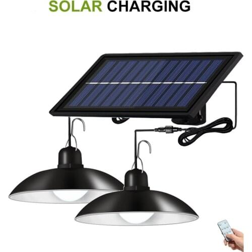 Remote 30 led 2 head Retro Lampshade Solar Pendant Chandelier solar Light Outdoors Garden Light Waterproof Wall Lamp Spotlights