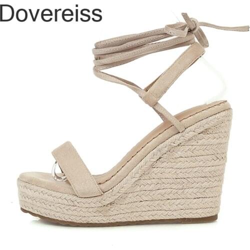 Summer Women Wedges Sandals Fashion Sexy New Pure Color Apricot Narrow Band Waterproof Ankle Strap Consice Height Big Size42