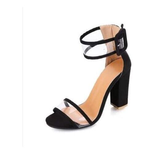 Womens sandals fashion Fish mouth large size summer new wild high-heeled shoes with a word buckle small size Roman sandals