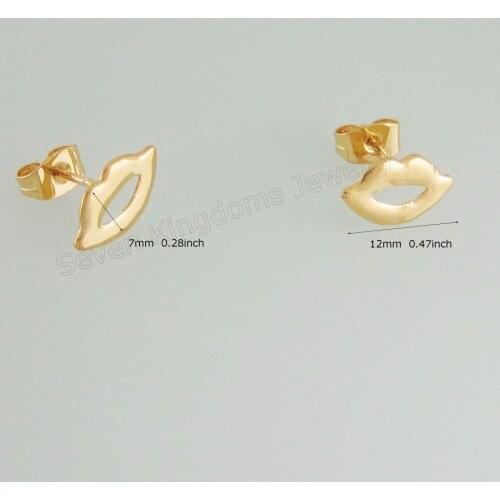 PLAIN KISS LIP SHAPE YELLOW GOLD GP OVERLAY FILLED BRASS STUD WIDTH 12MM 0.47" EARRING