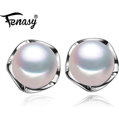 FENASY Natural Pearl Earrings Pearl Jewelry Flower Silver Stud Earrings For Women With Gift Box Women Accessories