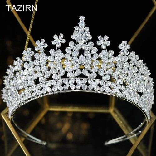 European 5A Cubic Zirconia Wedding Bridal Tiaras and Crowns CZ Pageant Headpieces Zircon Party Bride Hair Jewelry Gift for Women