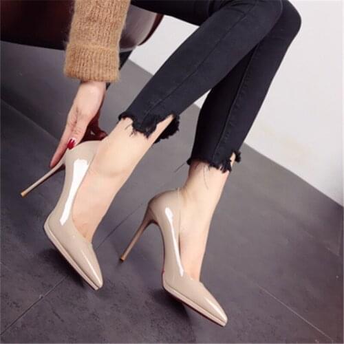 2020 New Pumps Fashion High Heels Shoe Womens Pointed Toe Shallow Sexy Shoes Patent Leather Thin Heels Office Women Shoes туфли