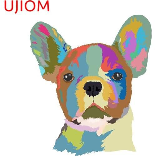 UJIOM French Bulldog Colorful Door Sticker Home Decoration Living Room Decor Wall Stickers Waterproof Bathroom Decals