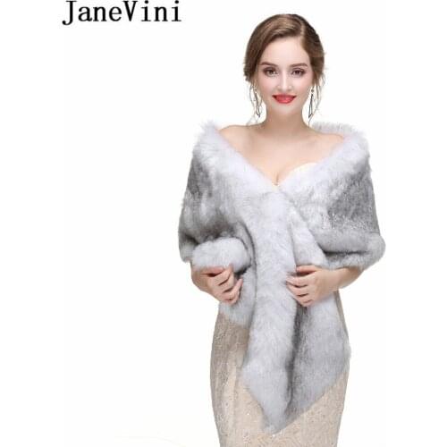 JaneVini 2018 Elegant Bridal Faux Fur Bolero Jacket Women Coat Cape Cloak Cheap Winter Formal Party Shawls Veste Mariage Blanc