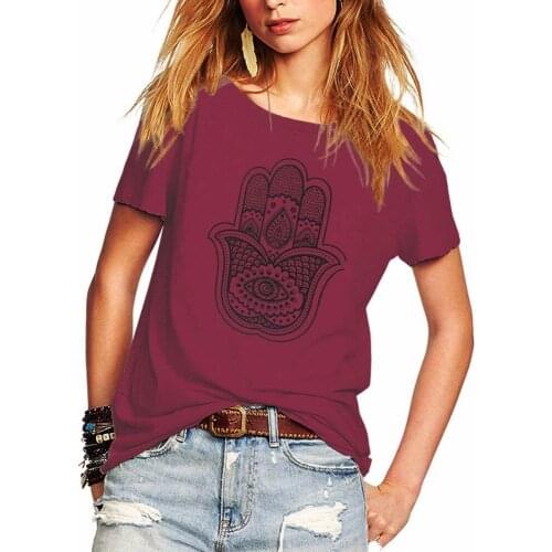 Romastory Women shirts Vintage Female Tops Fashion Tees Shirts Women Short T shirt Palm Hand Pattern Print Basic Lady T-shirt