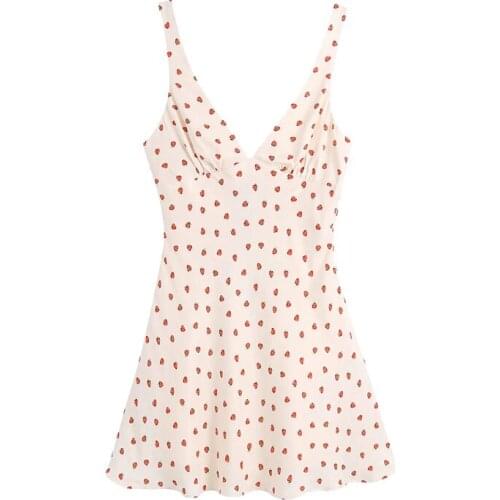 2021 Women Sweet Summer Fashion With Straps Printed Mini Dress Vintage V Neck Side Zipper Female Dresses Vestidos Mujer