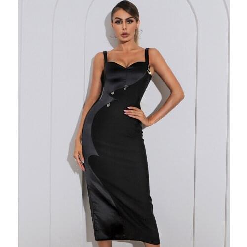 Women Summer Fashion Sexy Sleeveless Sequined Black Midi Bodycon Bandage Dress 2021 Elegant Evening Party Dress Female Vestidos