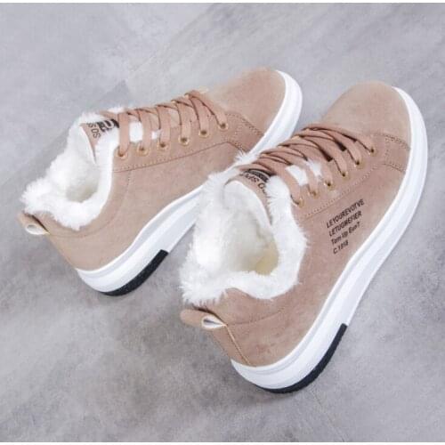 Winter womens casual thermal boots plush lace-up sneakers versatile low-top snow boots