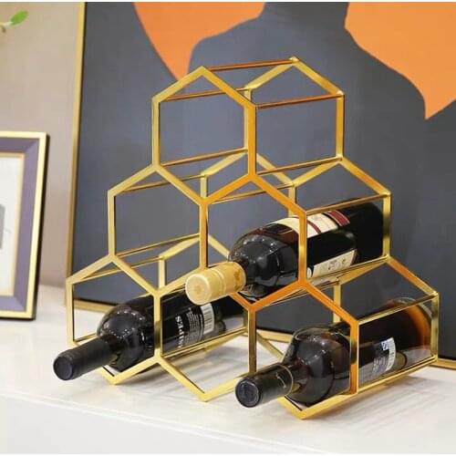 Gold wine metal rack Honeycomb Wine Holder Drinkware Stand Home Decoration 6 Bottles Srorage