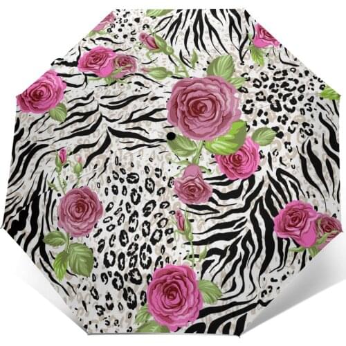 Sunny Umbrella Animal Skin And Roses Automatic folding portable men women umbrella Sunscreen rain Windproof beach parasol