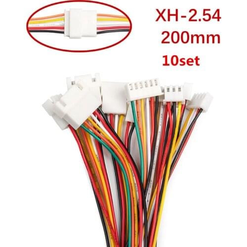 10PCS/set Pitch 2.54mm Wire Cable Connector XH2.54 2/3/4/5/6 Pin XH Plug Male & Female Battery Charging Cable Length 200MM 24AWG