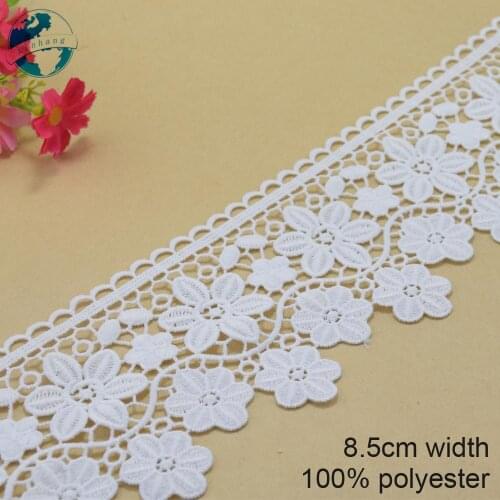 10yards 8.5cm white polyester embroid sewing ribbon guipure lace trim or fabric warp knitting DIY Garment Accessories #3697