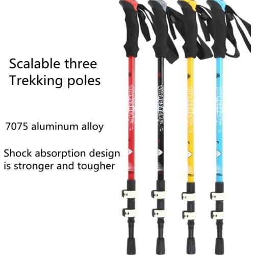 2 walking poles, telescopic trekking poles, aluminum alloy hiking trekking poles, straight handle three-section climbing poles