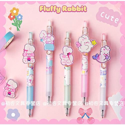 3/6PCS New Rabbit Gel Pen Stationery for School Supplies Kawaii Black Press Pen 0.5 Large Capacity Quick Dry