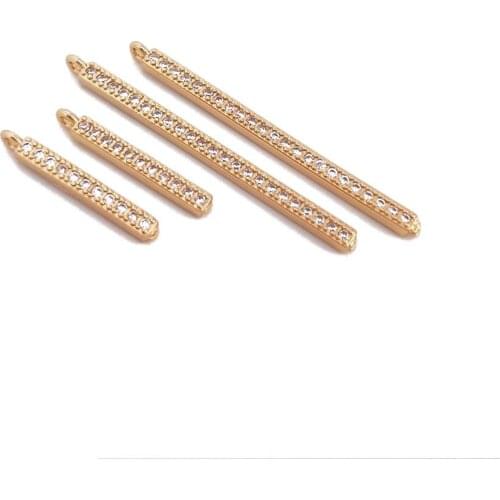4PCS Inlaid with Zircon Long Rectangle Pendant 14k Gold Plated Charms for Jewelry Findings Making DIY Brass Accessories