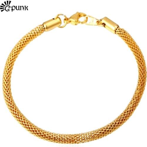 Women Men Mesh Net Chain Bracelet 22CM Gold color 316L Stainless Steel Wholesale Bracelet H1605G
