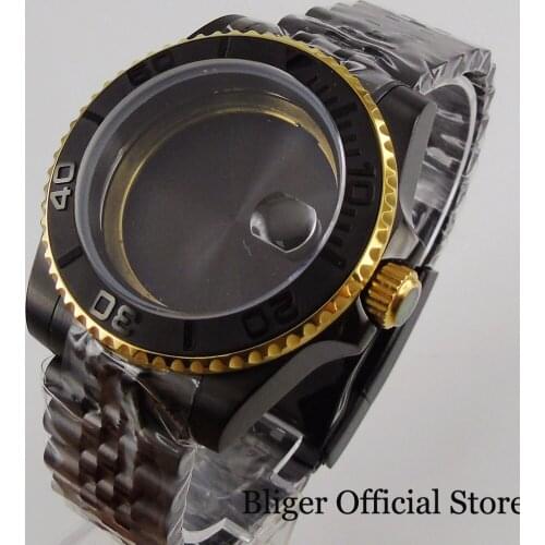 BLIGER Fit ETA 2836 MIYOTA Movement Black PVD Plated 40mm Watch Case + Jubilee Band Rotating Bezel