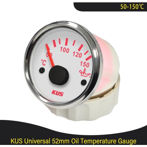 KUS 52mm Car Truck Boat Oil Temperature Gauge 50-150 Degree 12V 24V With Yellow/Red Backlight