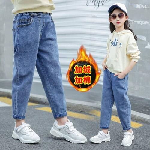 New Brand Winter girls Jeans Thicken baby Jeans Warm Kids Trousers Elastic Waist Demin Pants For Children Causal Boy Baby Jeans