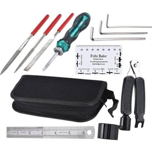 Guitar Repairing Maintenance Tool Kit Includes Fret Rocker Ruler Gauge Measuring Wrench for Guitar Ukulele Bass Banjo