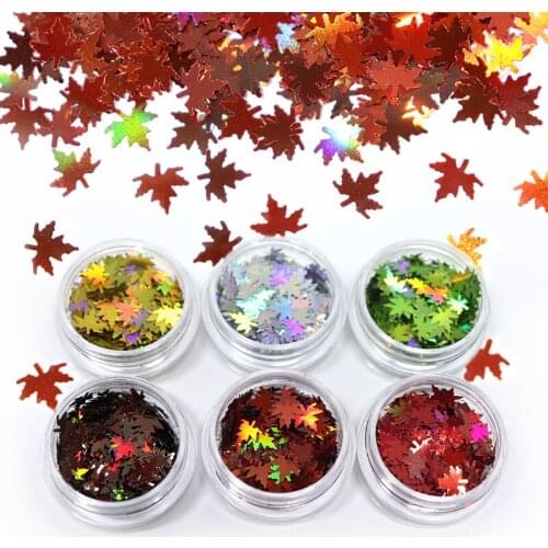 6Pcs Holographic Maple Leaf Glitter Gold Silver Nail Sequins 3D Laser Leaves Flakes For Manicure Fall Charm Nail Art Decorations