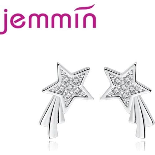 Hot Sale Charming Pentagram Setting Cubic Zirconia For Woman Girls Banquet Accessories 925 Sterling Silver Stud Earring