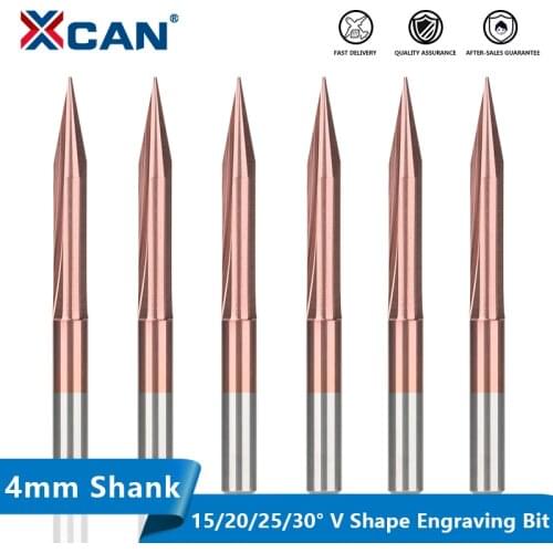XCAN 2 Flute Engraving Bit 4mm Shank Carbide End Mill TiCN Coated CNC Router Bit 15,20,25,30 Degrees Carving Bit Milling Cuttter