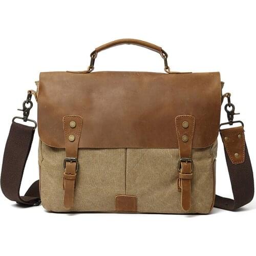 Canvas Bag Cow Leather Portable Briefcase Laptop Bag Business Briefcase Leather Briefcases Men