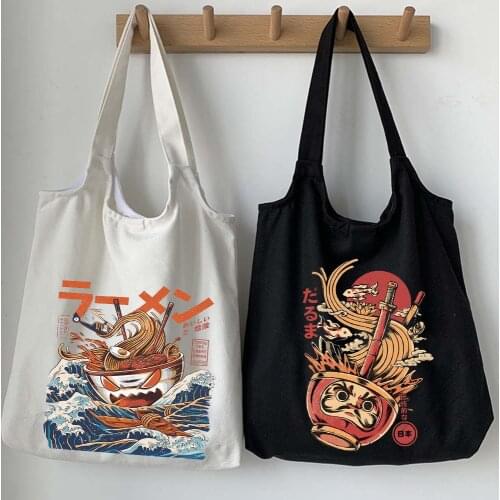 Japan Style Cartoon Print Canvas Bag Fashion Unisex Men Women New Harajuku Punk Large Capacity Female Vintage Chic Shoulder Bags