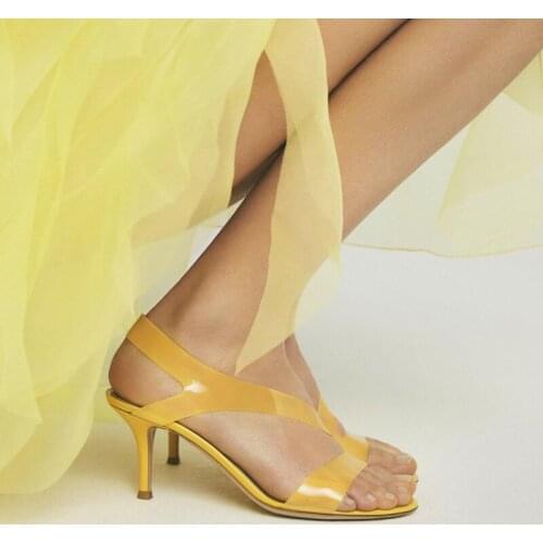 Ins Fashion Iridescent PVC Strap Sandals Thin High Heels Gladiator Open Toe Fairy Style Dim Transparent Banquet Shoes