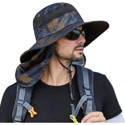 Fishing Camping Cap Summer Men Camouflage Large Bucket Cap Foldable Breathable Anti UV Sun-proof Hiking Sun Hats