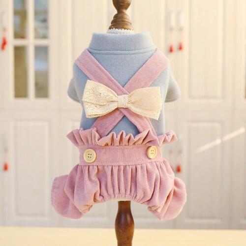 Sweet Bow Dog Overalls Comfortable Corduroy Puppy Four Leg Pants Winter Small Dog Rompers Jumpsuit For Teddy Bichon Chihuahua