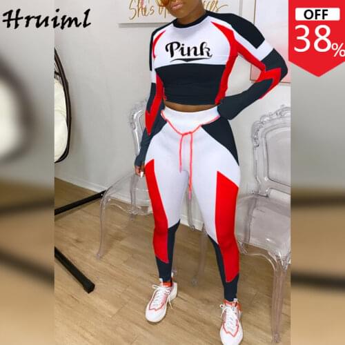 Crop Top Two Piece Outfits for Women Sets Letter Print Patchwork Tracksuit Casual Sportswear Drawstring Pants Set Sweat Suits